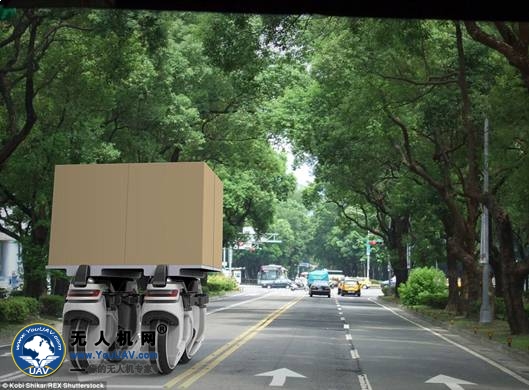 这是两辆Transwheel组合运送较大包裹的艺术构想图。Transwheel依靠GPS导航，而且会发送通知告诉业主货物快到了。（图片：《每日邮报》）
