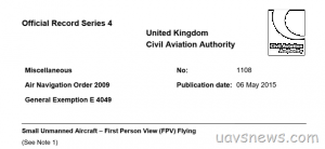 英国无人机“第一人称视角操作”规则